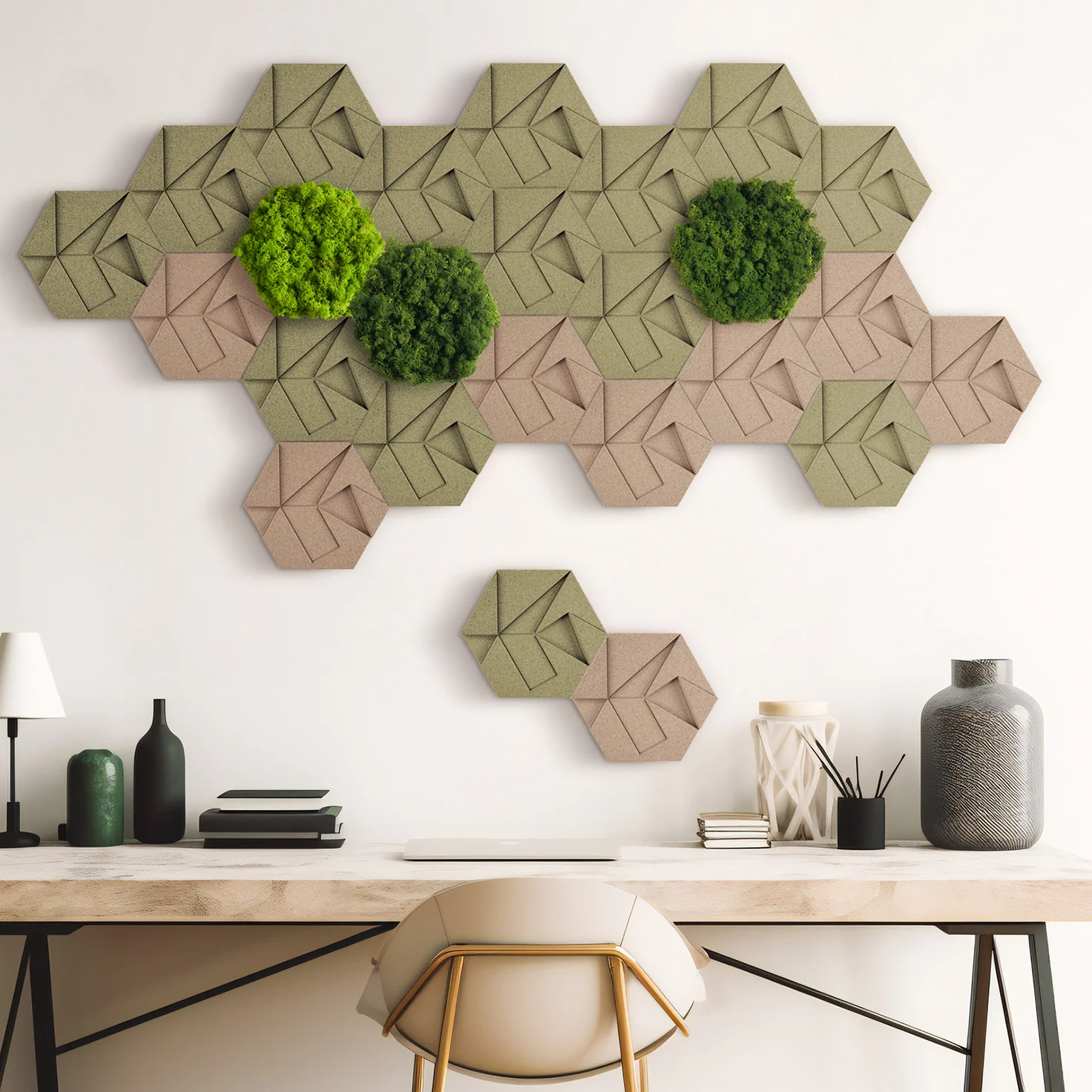 Muratto® Organic Hexagonal Moss Endless Cork Luxury Wall Tiles