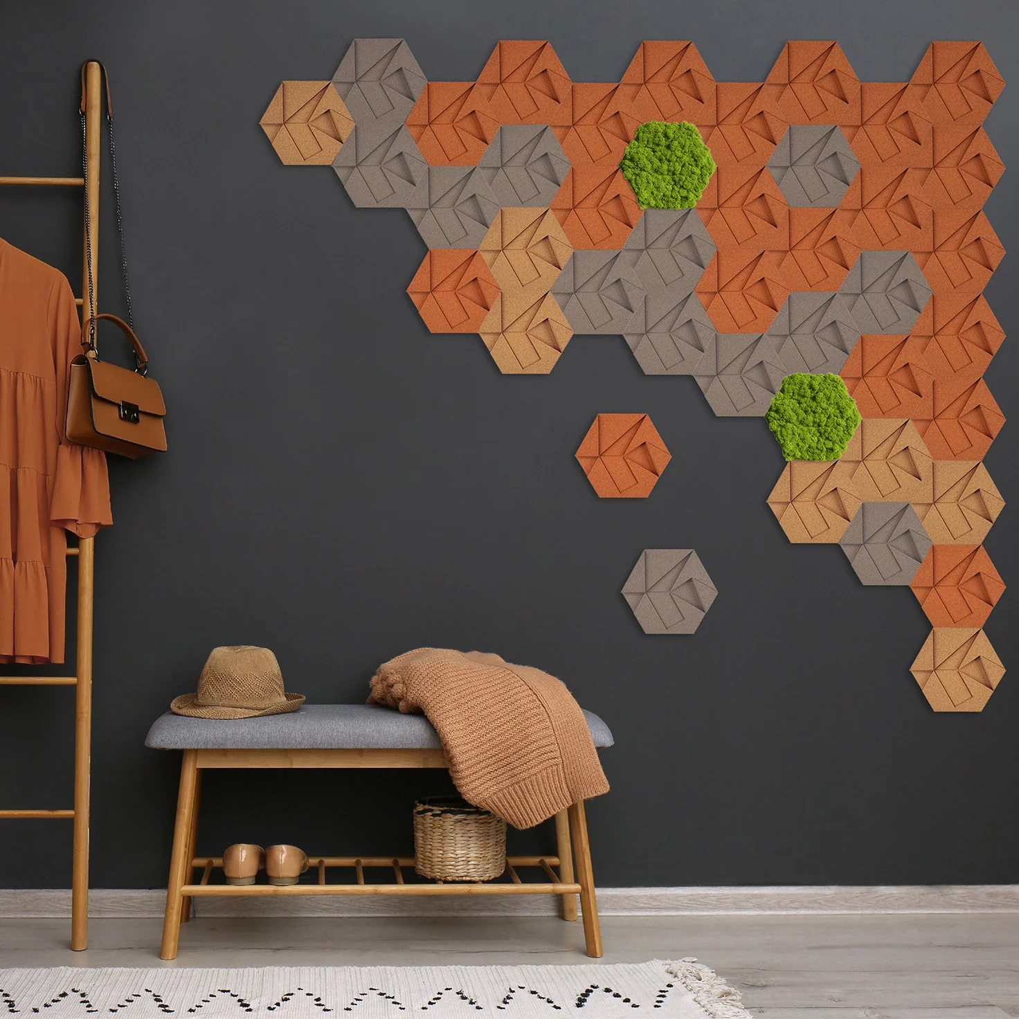 Muratto® Organic Hexagonal Moss Trays Cork Luxury Wall Tiles - Image 10