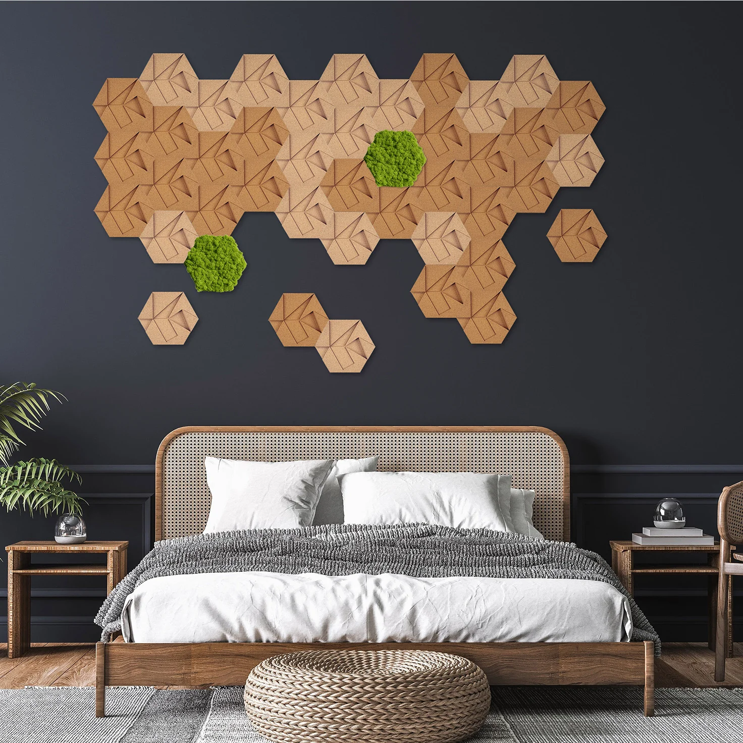 Muratto® Organic Hexagonal Moss Trays Cork Luxury Wall Tiles - Image 11