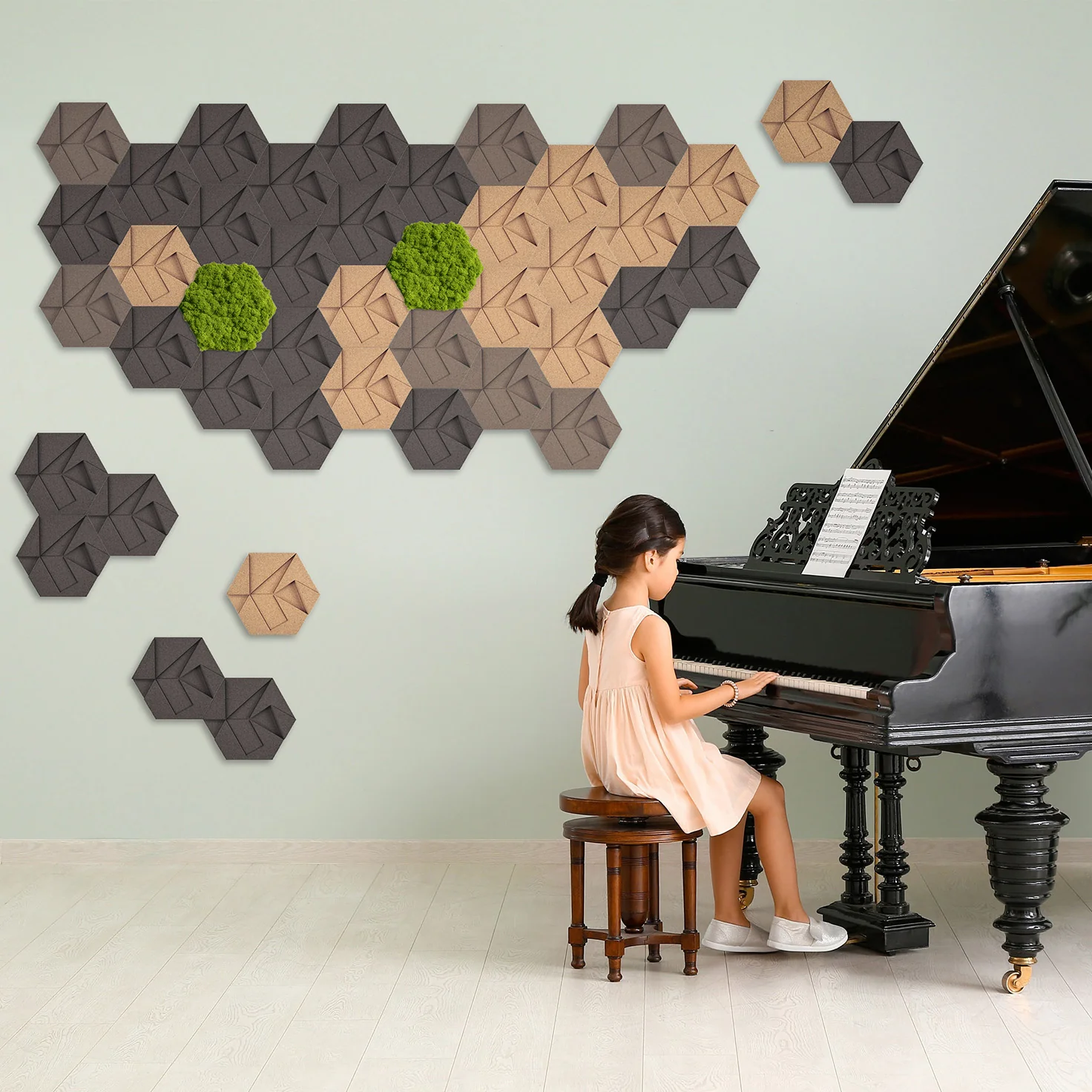 Muratto® Organic Hexagonal Moss Trays Cork Luxury Wall Tiles - Image 12