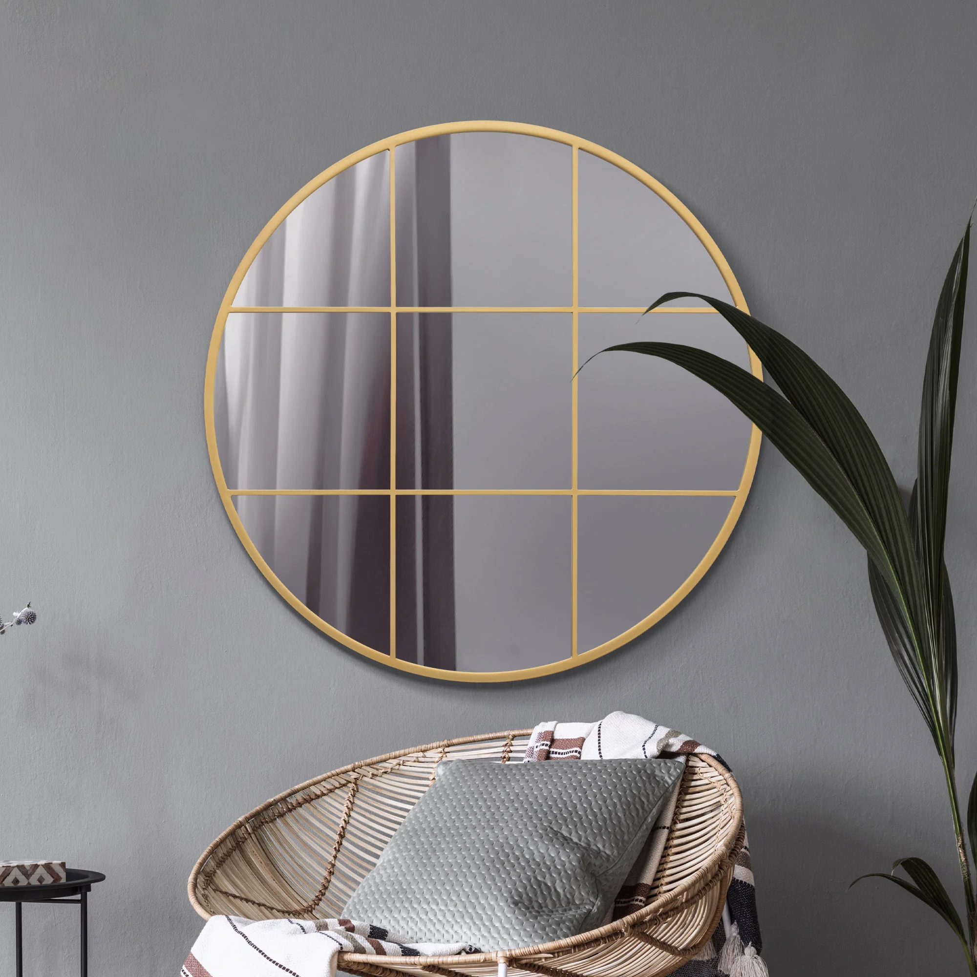 WVH® | The Industrial Round Grid | Metal Frame Window Wall-Mountable Mirrors - Image 7