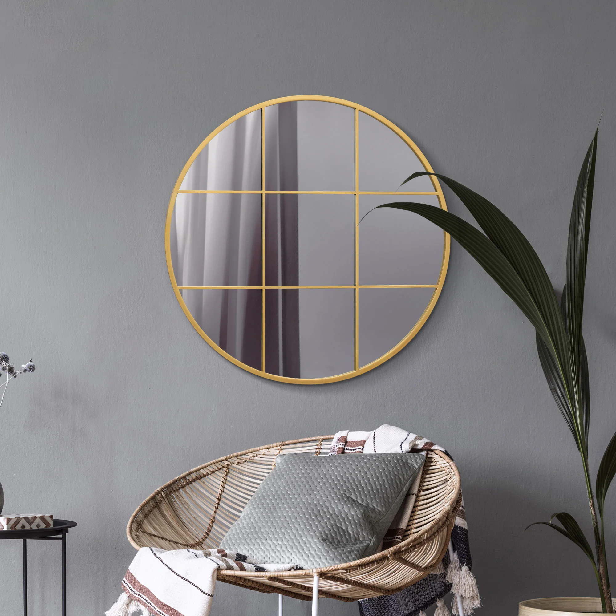 WVH® | The Industrial Round Grid | Metal Frame Window Wall-Mountable Mirrors - Image 9